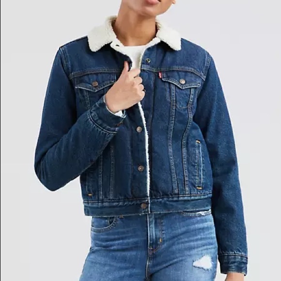 levi's trucker jacket navy blazer